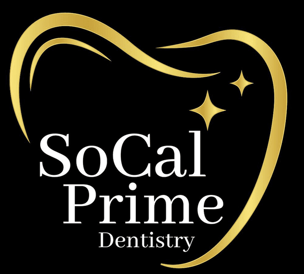 SoCal Prime Dentistry logo featuring a stylized tooth outline with gold accents and the practice name prominently displayed.